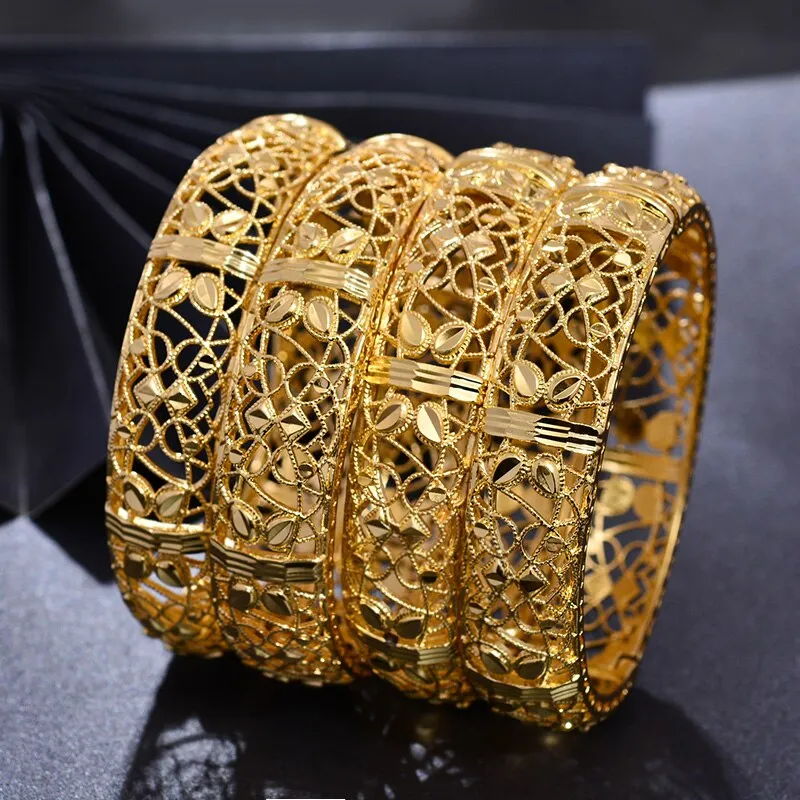 24K Jewelry Big Dubai Gold Color Bangles for Women