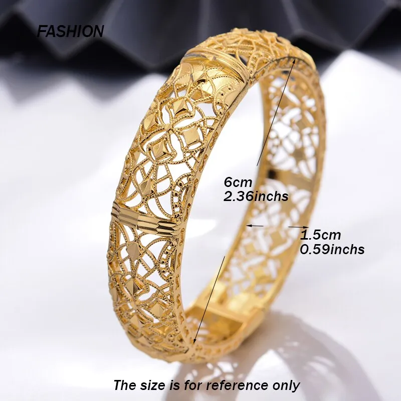 24K Jewelry Big Dubai Gold Color Bangles for Women
