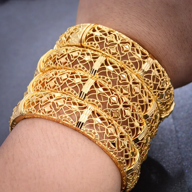 24K Jewelry Big Dubai Gold Color Bangles for Women