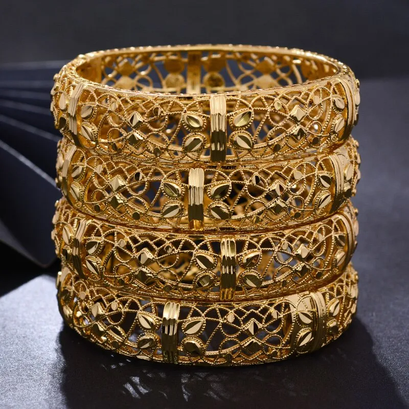 24K Jewelry Big Dubai Gold Color Bangles for Women