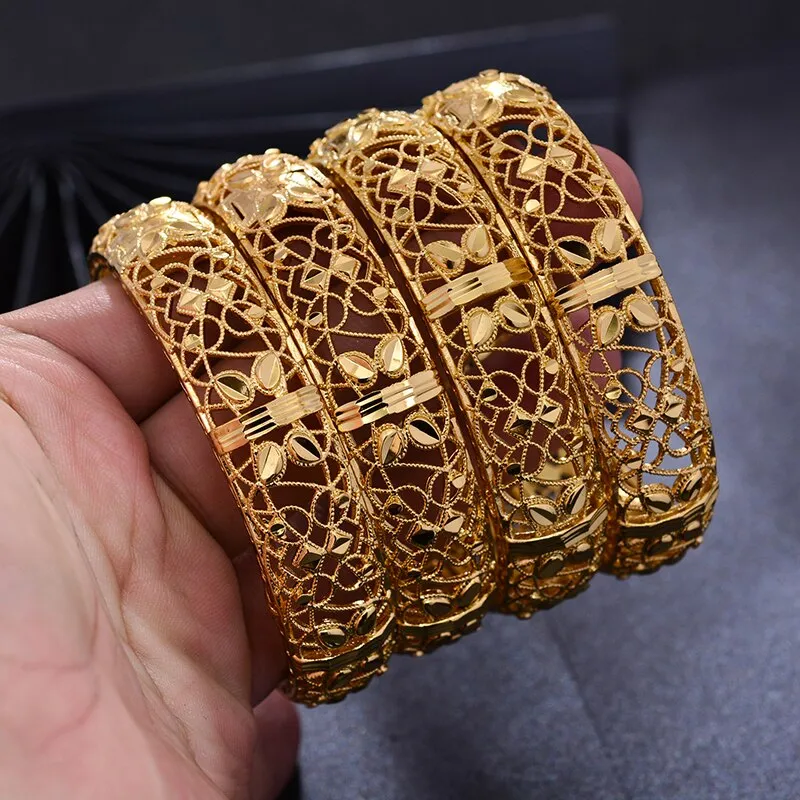 24K Jewelry Big Dubai Gold Color Bangles for Women
