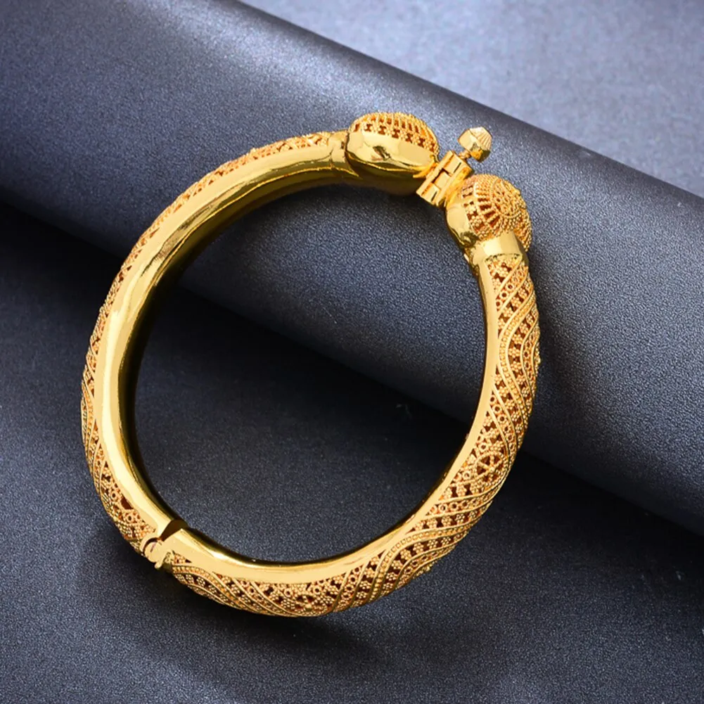 24k Luxury Dubai Wedding Gold Color Bangles For Women Girls Heart Bride India Bangles Bracelets