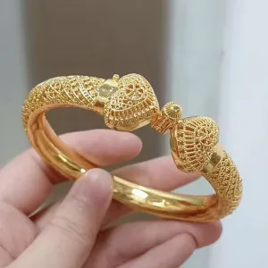 24k Luxury Dubai Wedding Gold Color Bangles For Women Girls Heart Bride India Bangles Bracelets