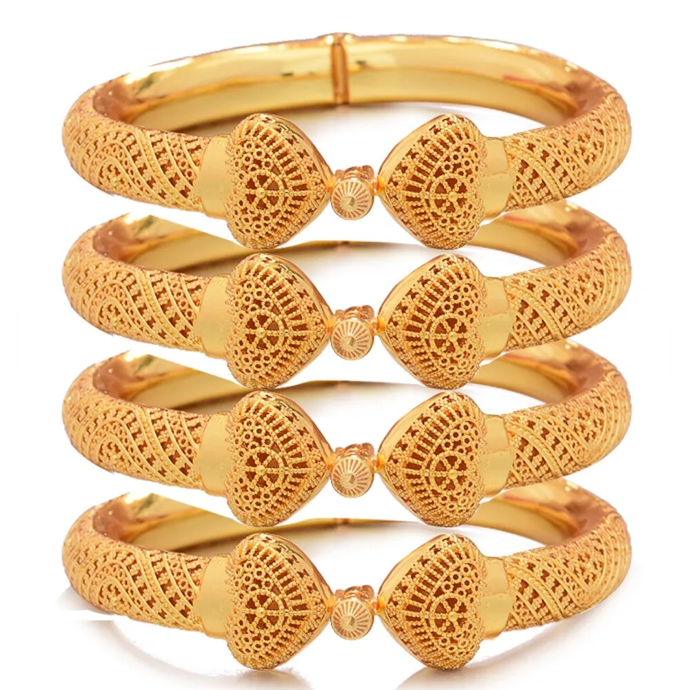 24k Luxury Dubai Wedding Gold Color Bangles For Women Girls Heart Bride India Bangles Bracelets