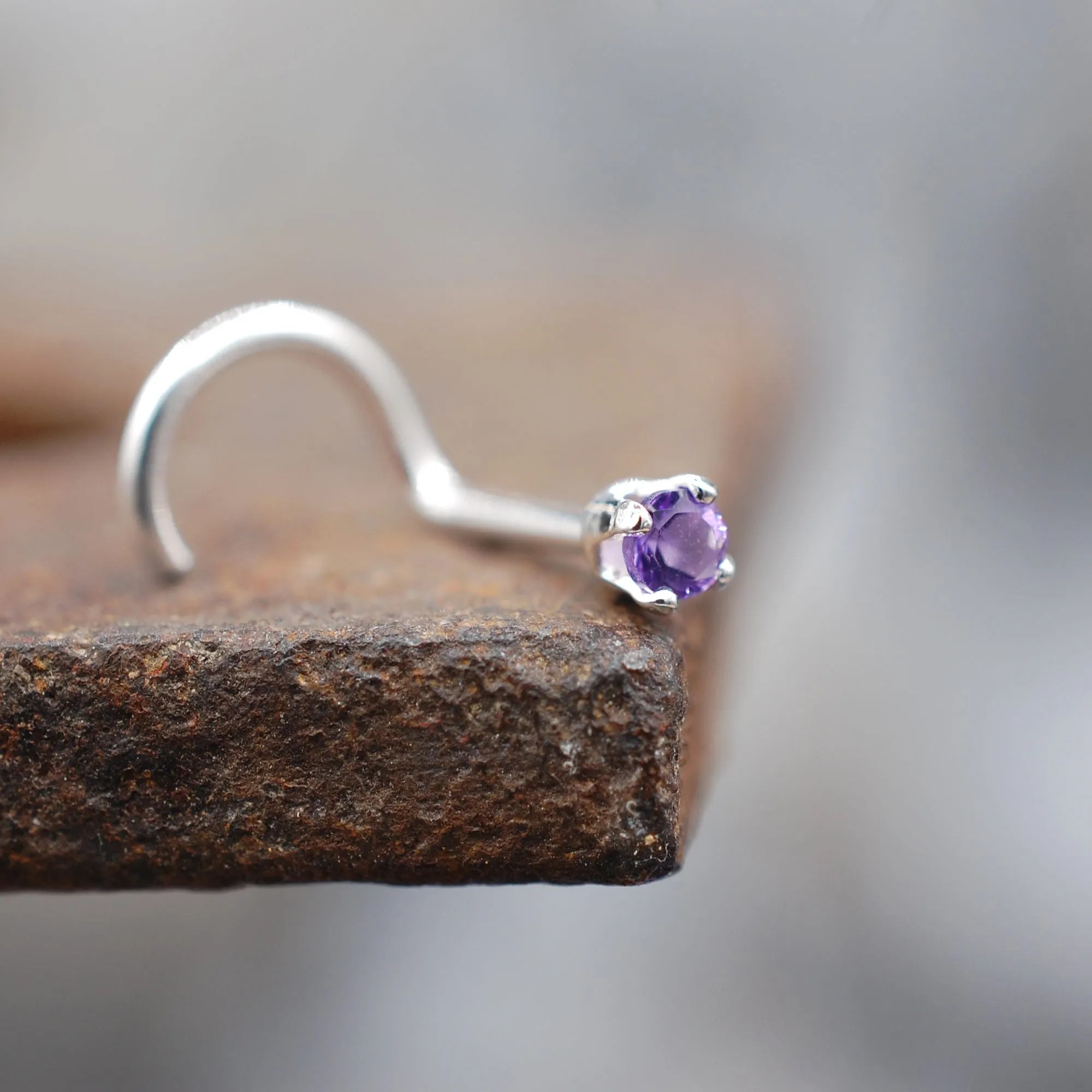 2mm Amethyst Nose Stud