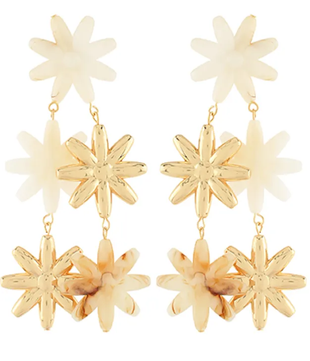 3 Flower Double Linear Drop Earrings
