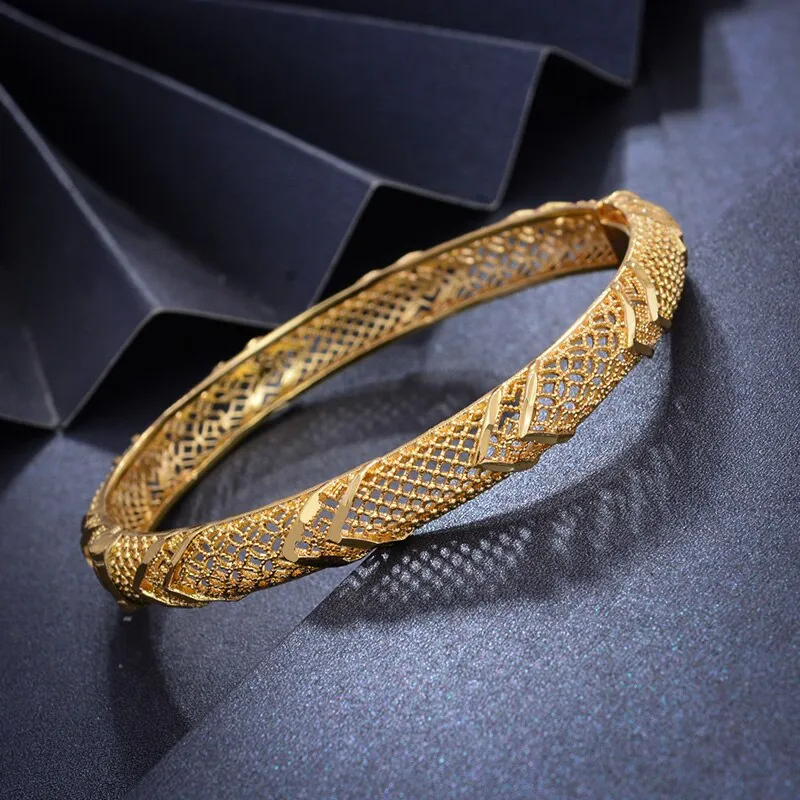 4pc/lot Classic Gold Color Bangles Women Girls Plaid Charm Luxury Bangles Bracelet