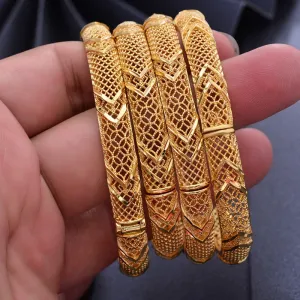 4pc/lot Classic Gold Color Bangles Women Girls Plaid Charm Luxury Bangles Bracelet