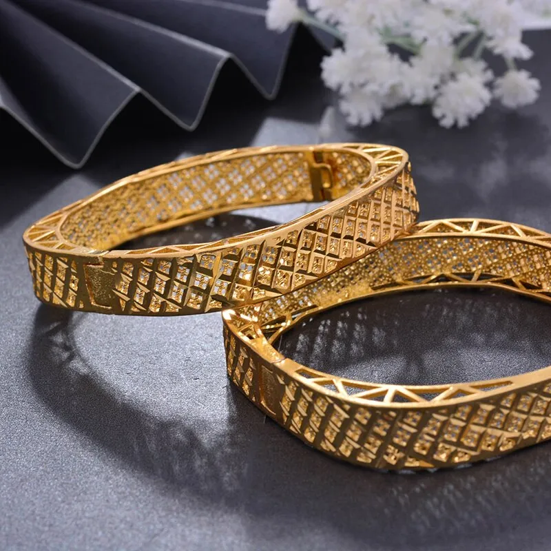 4pc/lot Dubai Gold Color Bangles for Women Bride Wedding Ethiopian Bracelet