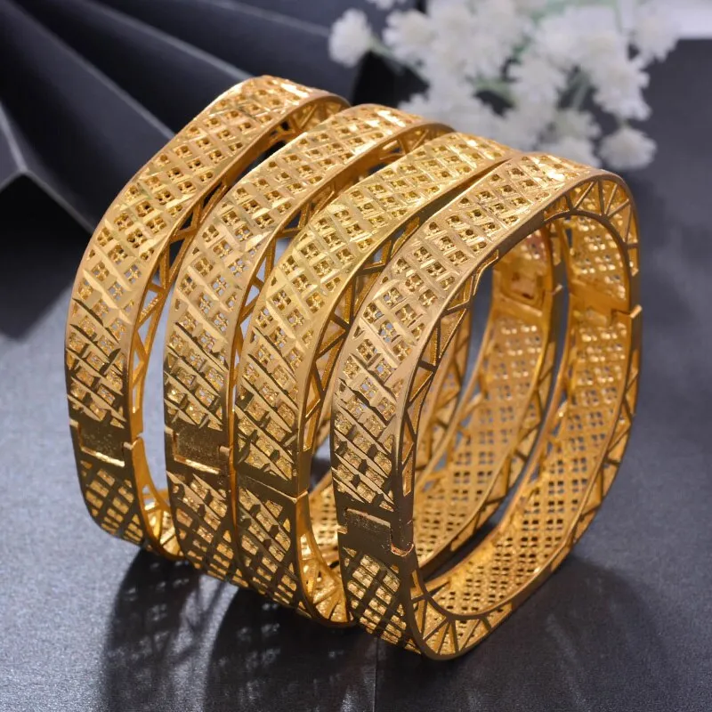 4pc/lot Dubai Gold Color Bangles for Women Bride Wedding Ethiopian Bracelet