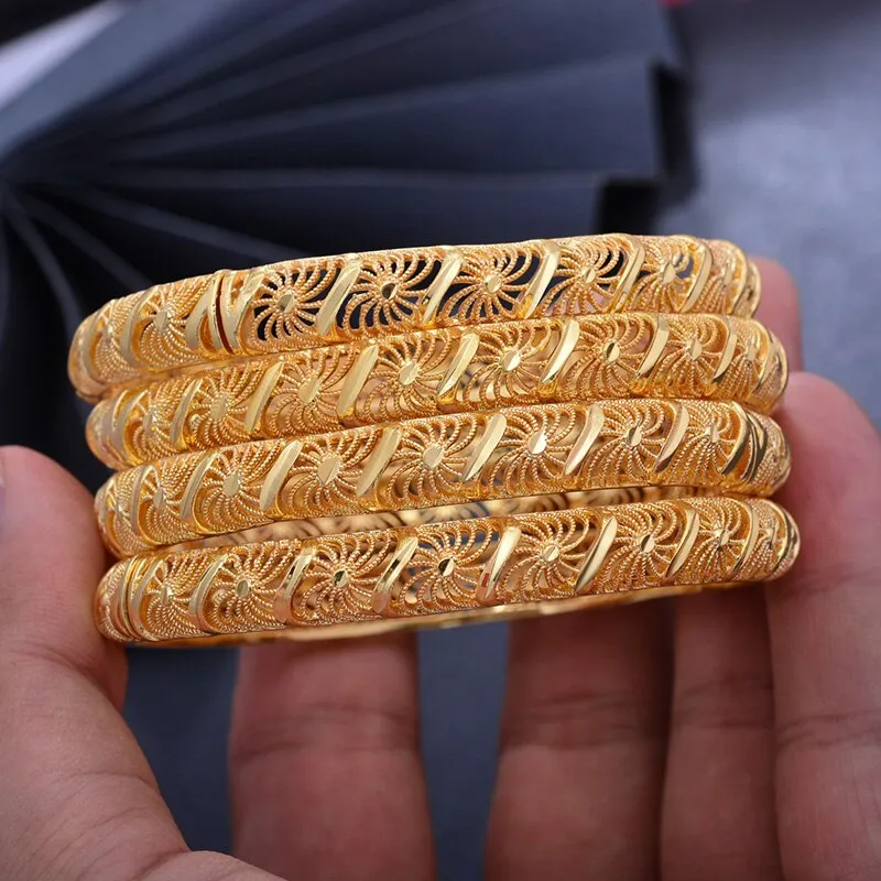 4Pcs 24K Africa Gold Color Dubai Bangles for Women