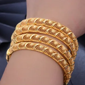 4Pcs 24K Africa Gold Color Dubai Bangles for Women