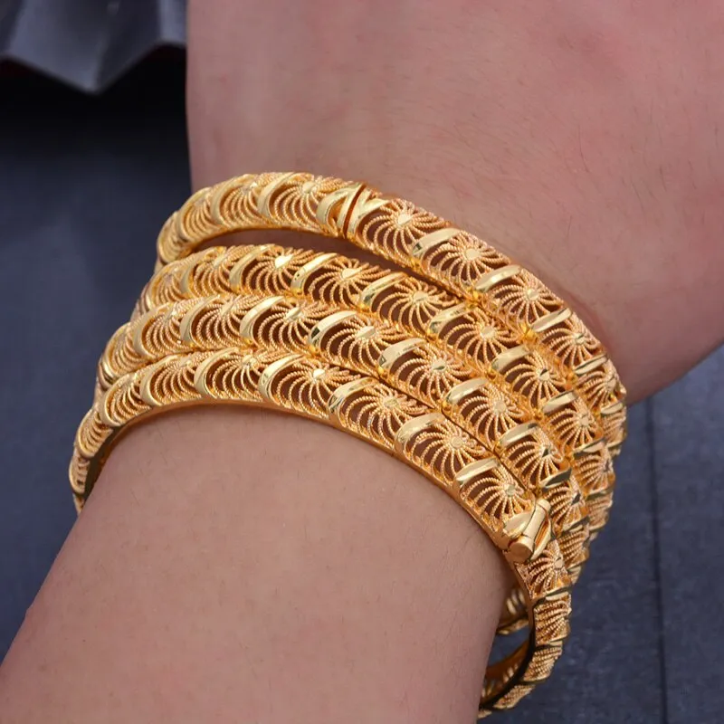 4Pcs 24K Africa Gold Color Dubai Bangles for Women
