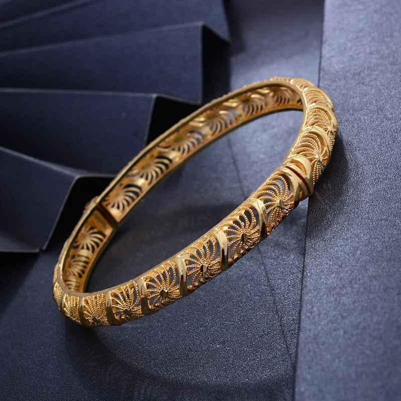 4Pcs 24K Africa Gold Color Dubai Bangles for Women