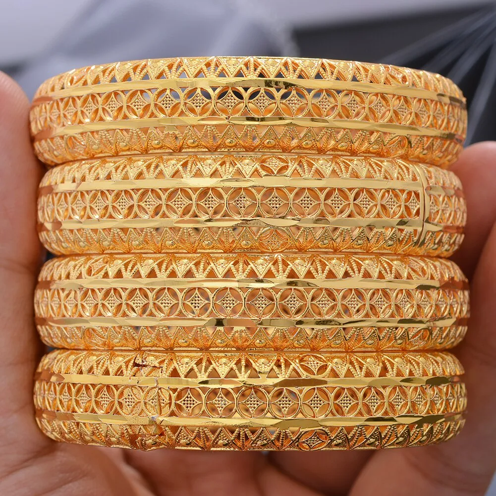 4Pcs Banlges For women 24K Gold Color Bracelets&amp;Bangles