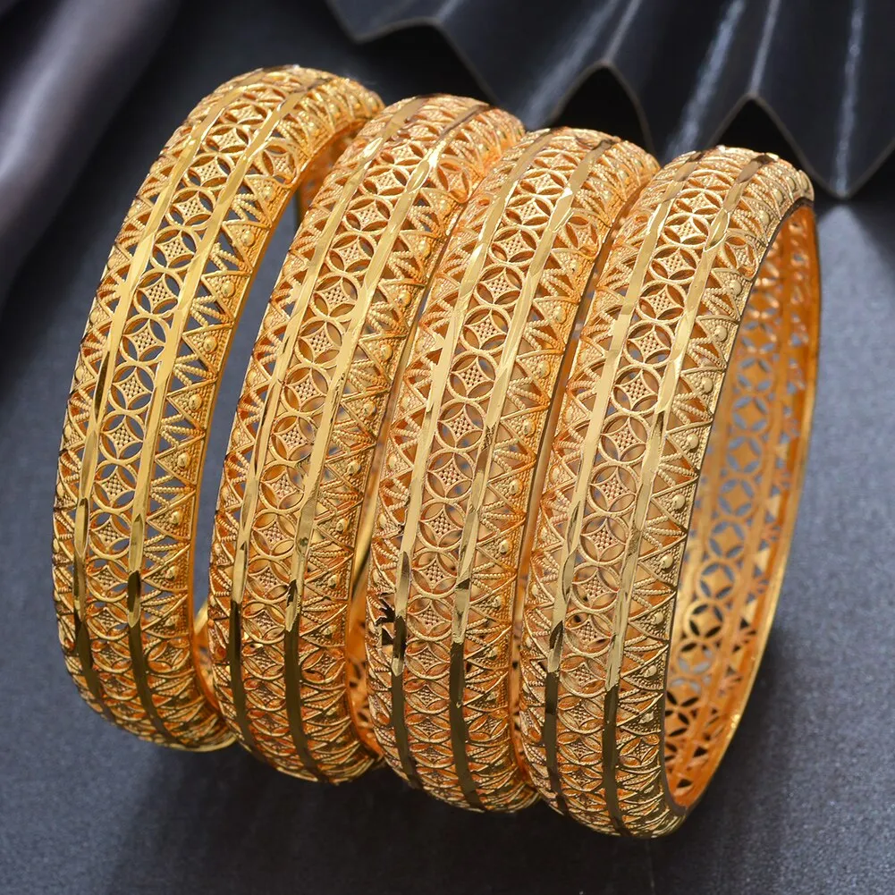 4Pcs Banlges For women 24K Gold Color Bracelets&amp;Bangles