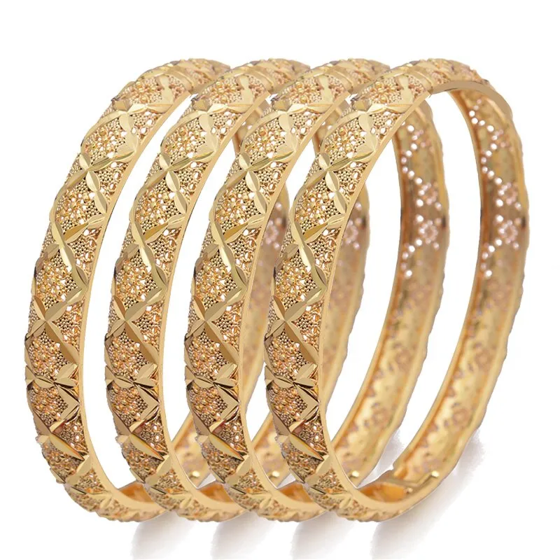 4pcs Dubai Bangles Arab diameter 6cm Gold color Bracelet bangles For Men Women
