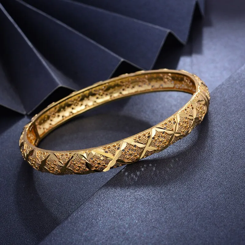 4pcs Dubai Bangles Arab diameter 6cm Gold color Bracelet bangles For Men Women