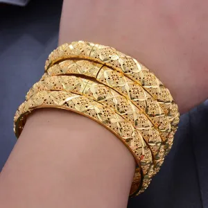 4pcs Dubai Bangles Arab diameter 6cm Gold color Bracelet bangles For Men Women