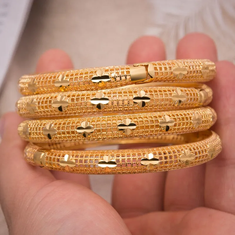 4Pcs Dubai Gold Color  Jewelry Bangle Bracelet for Women