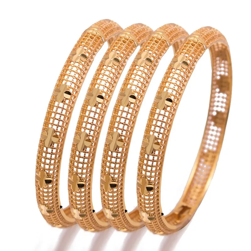 4Pcs Dubai Gold Color  Jewelry Bangle Bracelet for Women