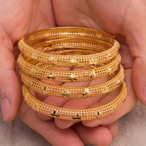 4Pcs Dubai Gold Color  Jewelry Bangle Bracelet for Women