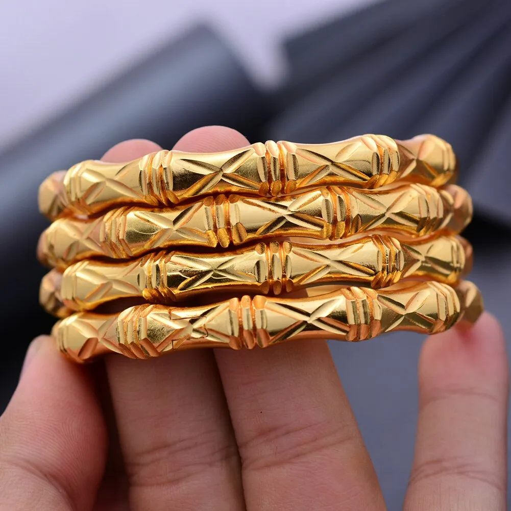 4Pcs Gold Color Bangles For women African bridal Bangles Bracelets  Gold wedding gifts