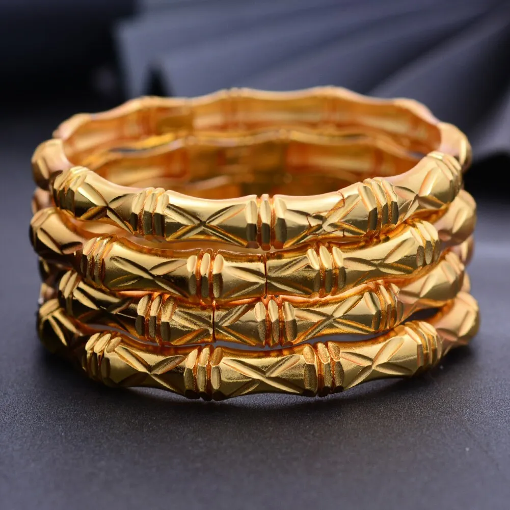 4Pcs Gold Color Bangles For women African bridal Bangles Bracelets  Gold wedding gifts