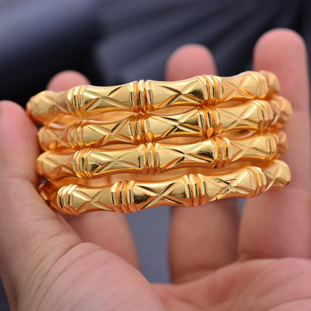 4Pcs Gold Color Bangles For women African bridal Bangles Bracelets  Gold wedding gifts