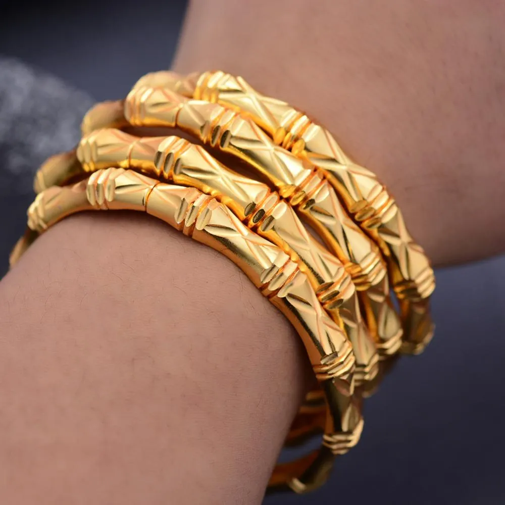 4Pcs Gold Color Bangles For women African bridal Bangles Bracelets  Gold wedding gifts