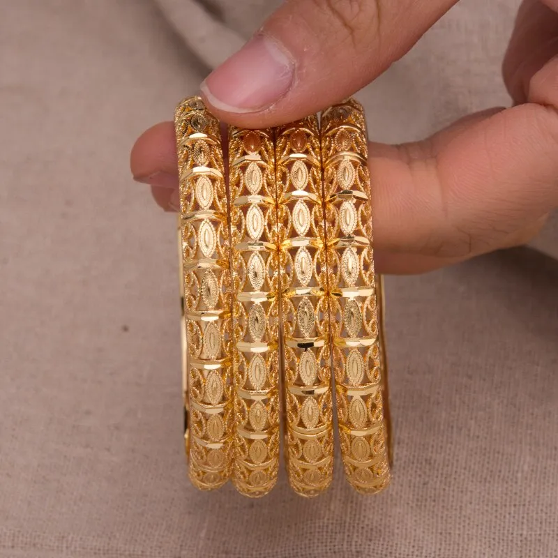 4Pcs Trendy Gold Color Bangle Bracelets for Women  Gold Copper Bangle Bracelet
