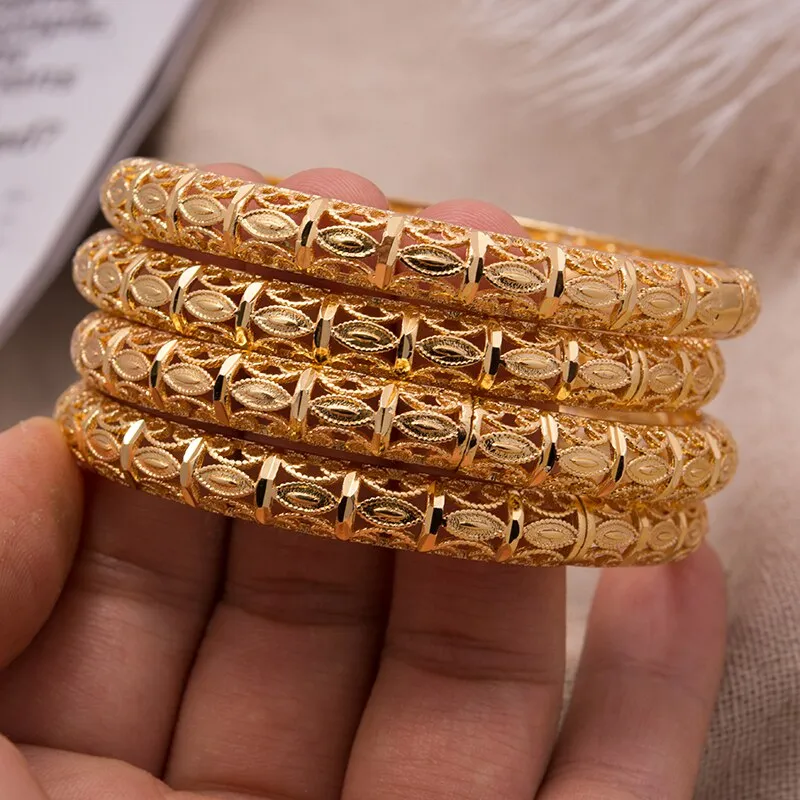 4Pcs Trendy Gold Color Bangle Bracelets for Women  Gold Copper Bangle Bracelet