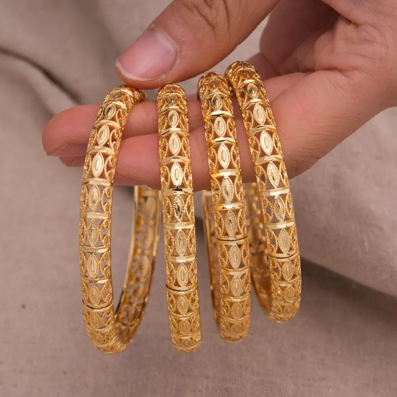 4Pcs Trendy Gold Color Bangle Bracelets for Women  Gold Copper Bangle Bracelet