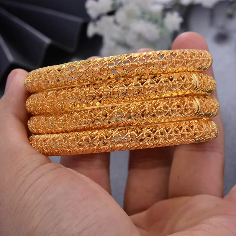 4Pcs/lot Bangles folk-custom Gold color Bangles For Women Bangle Bracelet