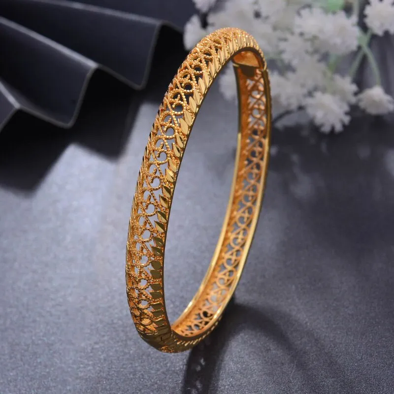 4Pcs/lot Bangles folk-custom Gold color Bangles For Women Bangle Bracelet