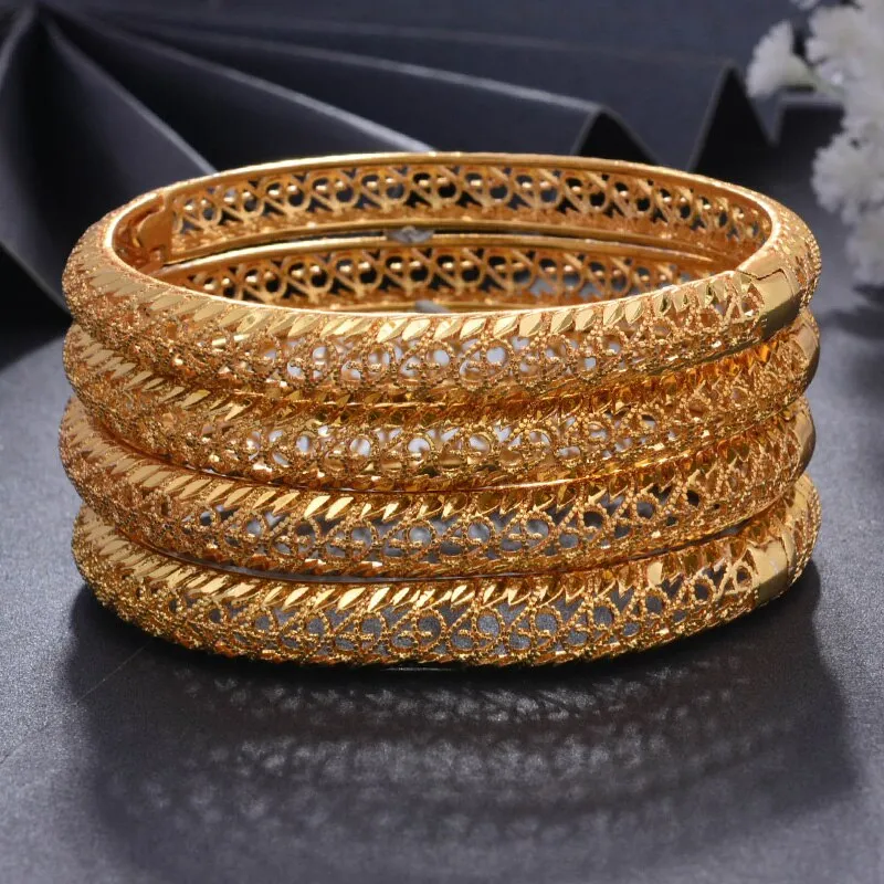 4Pcs/lot Bangles folk-custom Gold color Bangles For Women Bangle Bracelet
