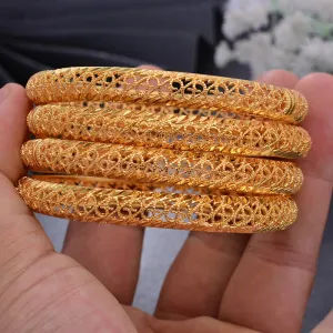 4Pcs/lot Bangles folk-custom Gold color Bangles For Women Bangle Bracelet