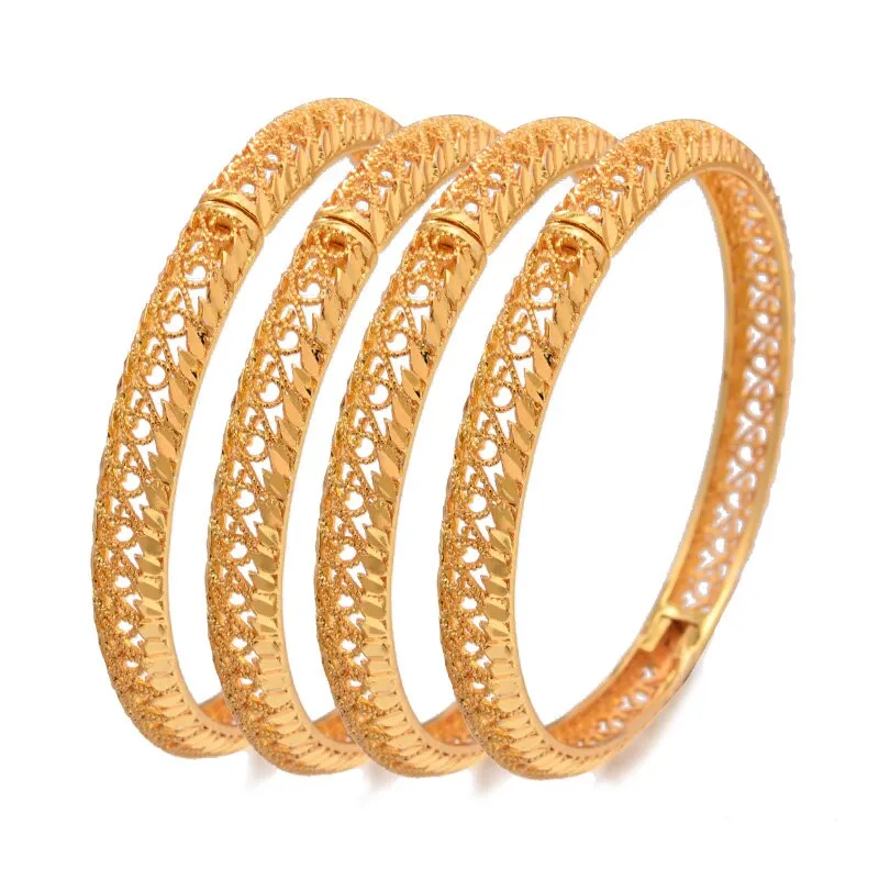 4Pcs/lot Bangles folk-custom Gold color Bangles For Women Bangle Bracelet