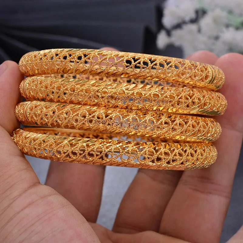 4Pcs/lot Bangles folk-custom Gold color Bangles For Women Bangle Bracelet