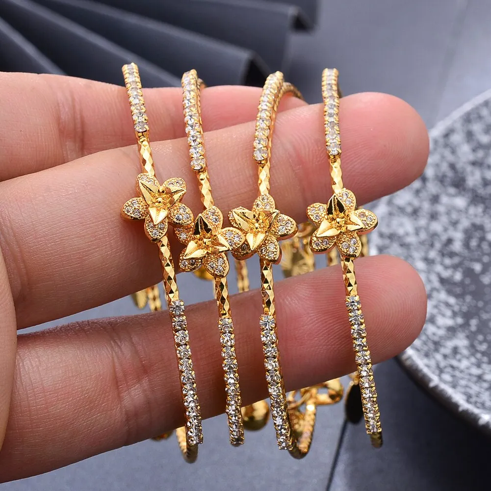 4pcs/lot Dubai Indian Gold Color Bangles Bracelets For Women Girls