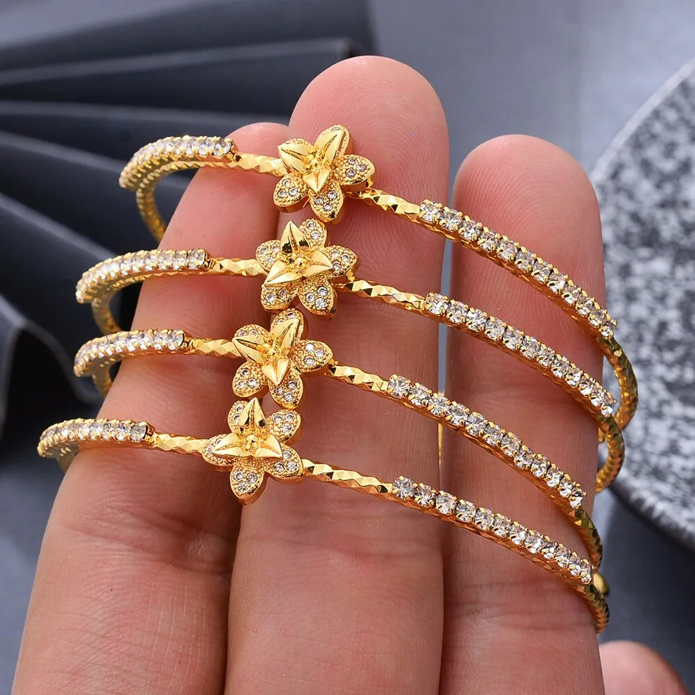 4pcs/lot Dubai Indian Gold Color Bangles Bracelets For Women Girls
