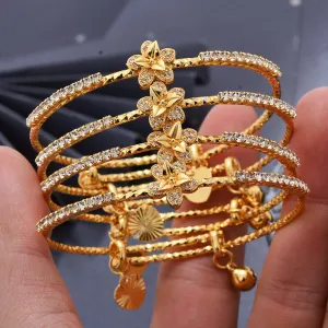 4pcs/lot Dubai Indian Gold Color Bangles Bracelets For Women Girls
