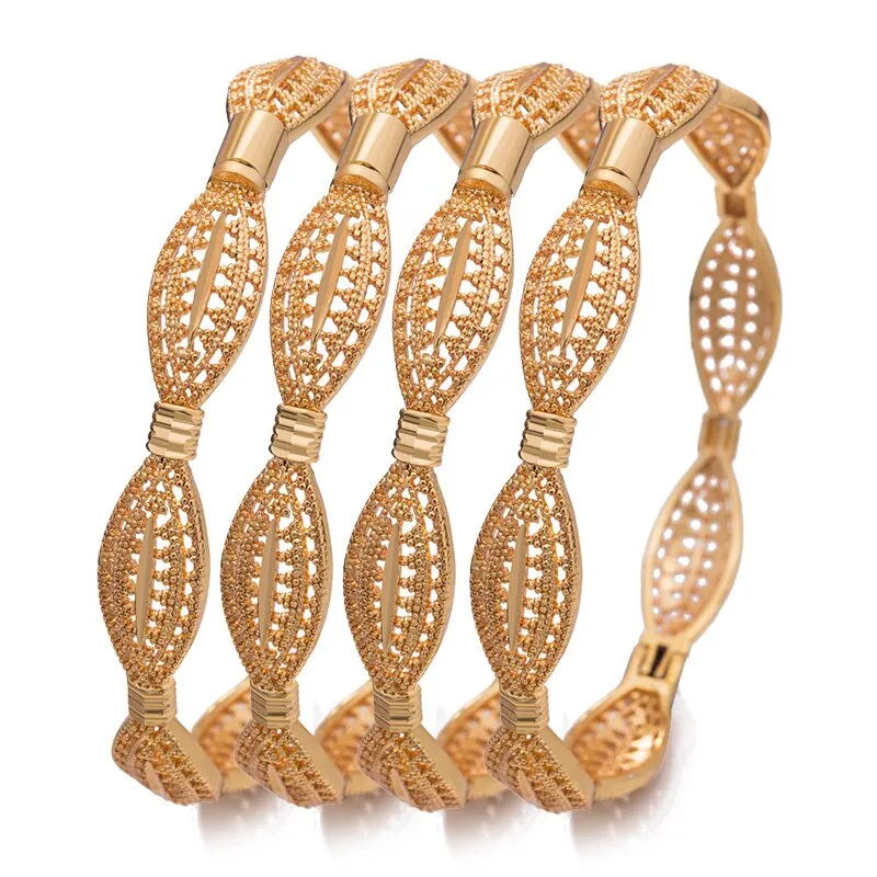 4Pcs/lot Gold Color Bangles for Women festival Jewelry Flower Bangles Bracelets