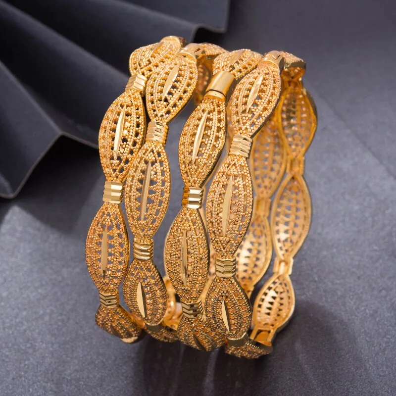 4Pcs/lot Gold Color Bangles for Women festival Jewelry Flower Bangles Bracelets