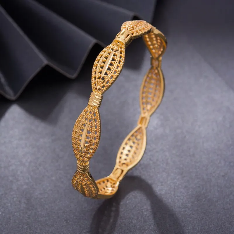 4Pcs/lot Gold Color Bangles for Women festival Jewelry Flower Bangles Bracelets