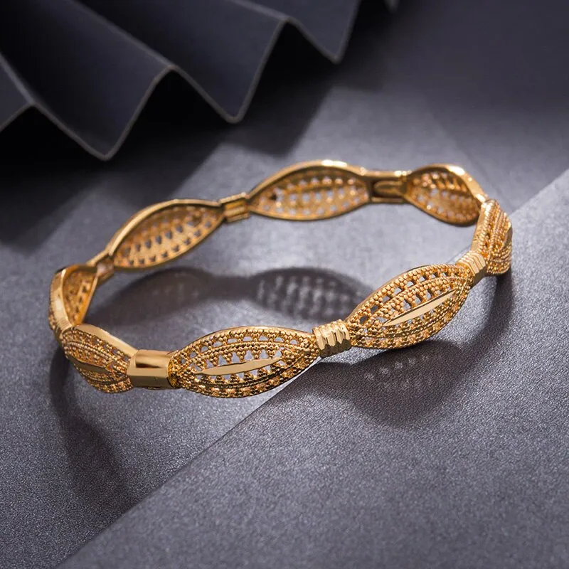 4Pcs/lot Gold Color Bangles for Women festival Jewelry Flower Bangles Bracelets