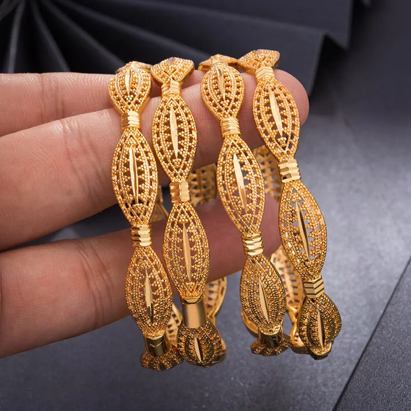 4Pcs/lot Gold Color Bangles for Women festival Jewelry Flower Bangles Bracelets