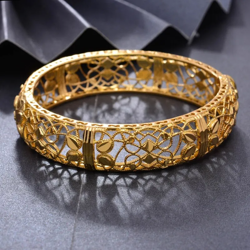 4pcs/lot Gold colour Bangles  Middle Eastern Jewelry Classic Curved waves Copper Bracelets