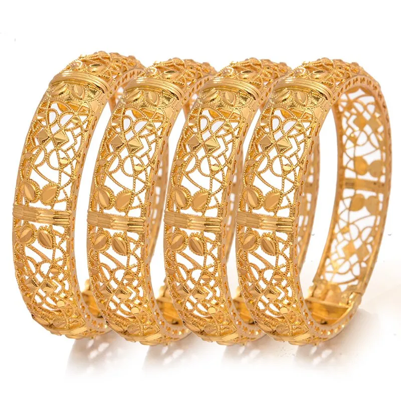4pcs/lot Gold colour Bangles  Middle Eastern Jewelry Classic Curved waves Copper Bracelets