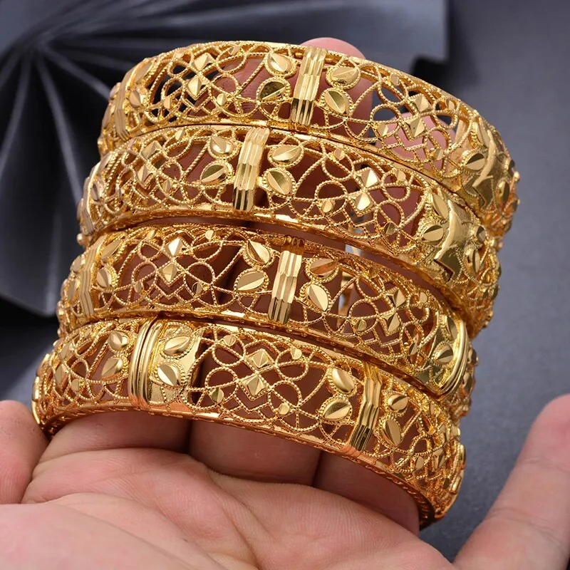 4pcs/lot Gold colour Bangles  Middle Eastern Jewelry Classic Curved waves Copper Bracelets